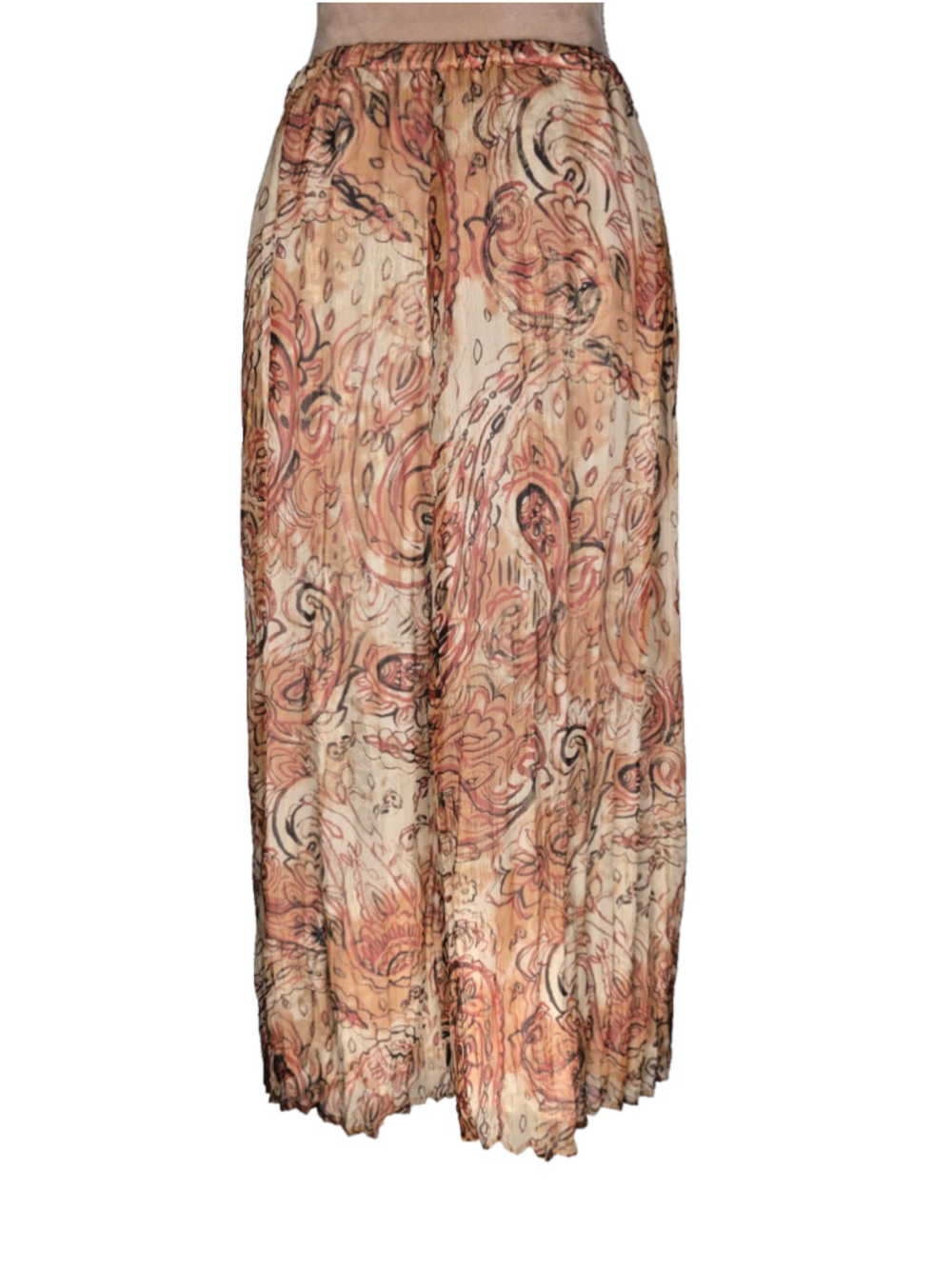 Chicos Silk Maxi Skirt Paisley Sz L Pleated Crinkle Cottage Boho Art to Wear - Picture 3 of 8